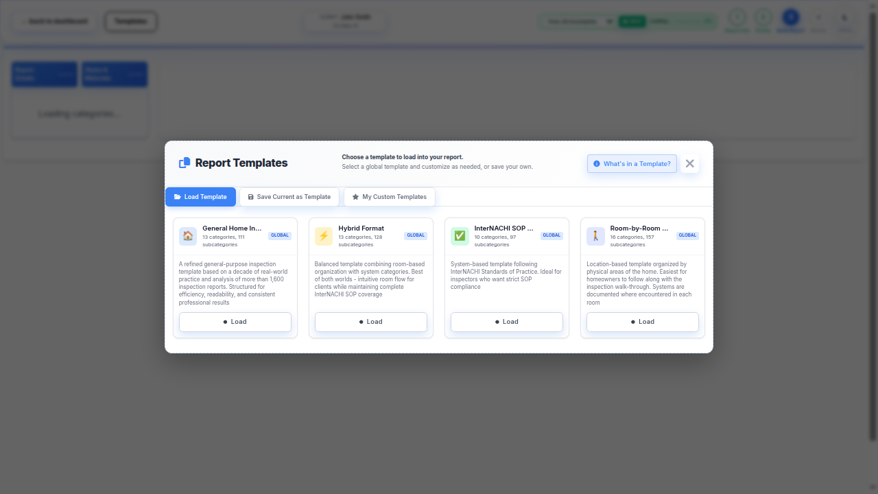 InspectorData Smart Report Writer showing photo analysis and generated comments